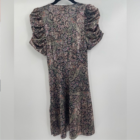 Ba&sh Shopbop Gala Puff Sleeve Metallic Paisley Floral Mini Dress Noir size xs 2 - Picture 15 of 16